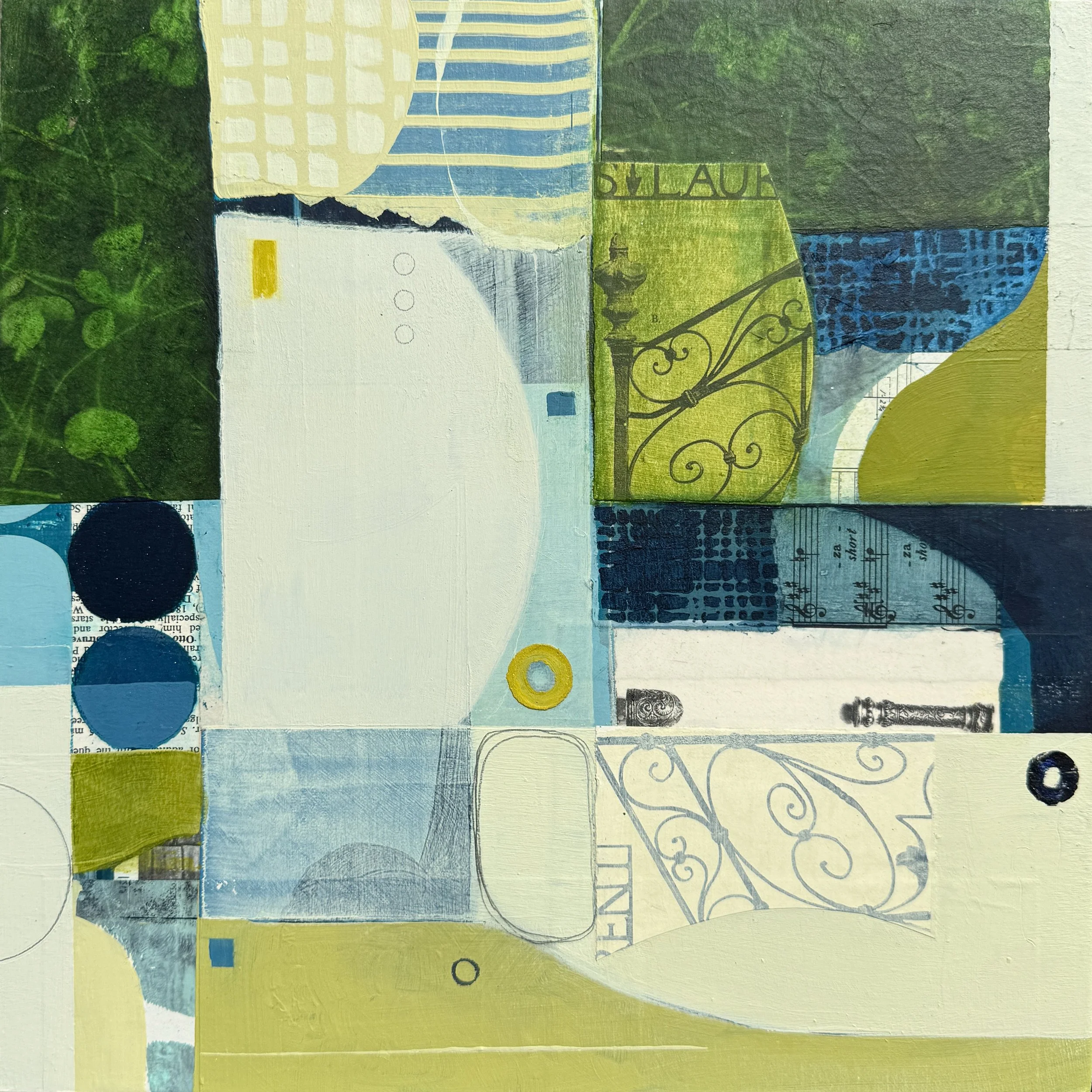 Garden Gate - 12" x 12" - acrylic, collage, and mixed media on panel