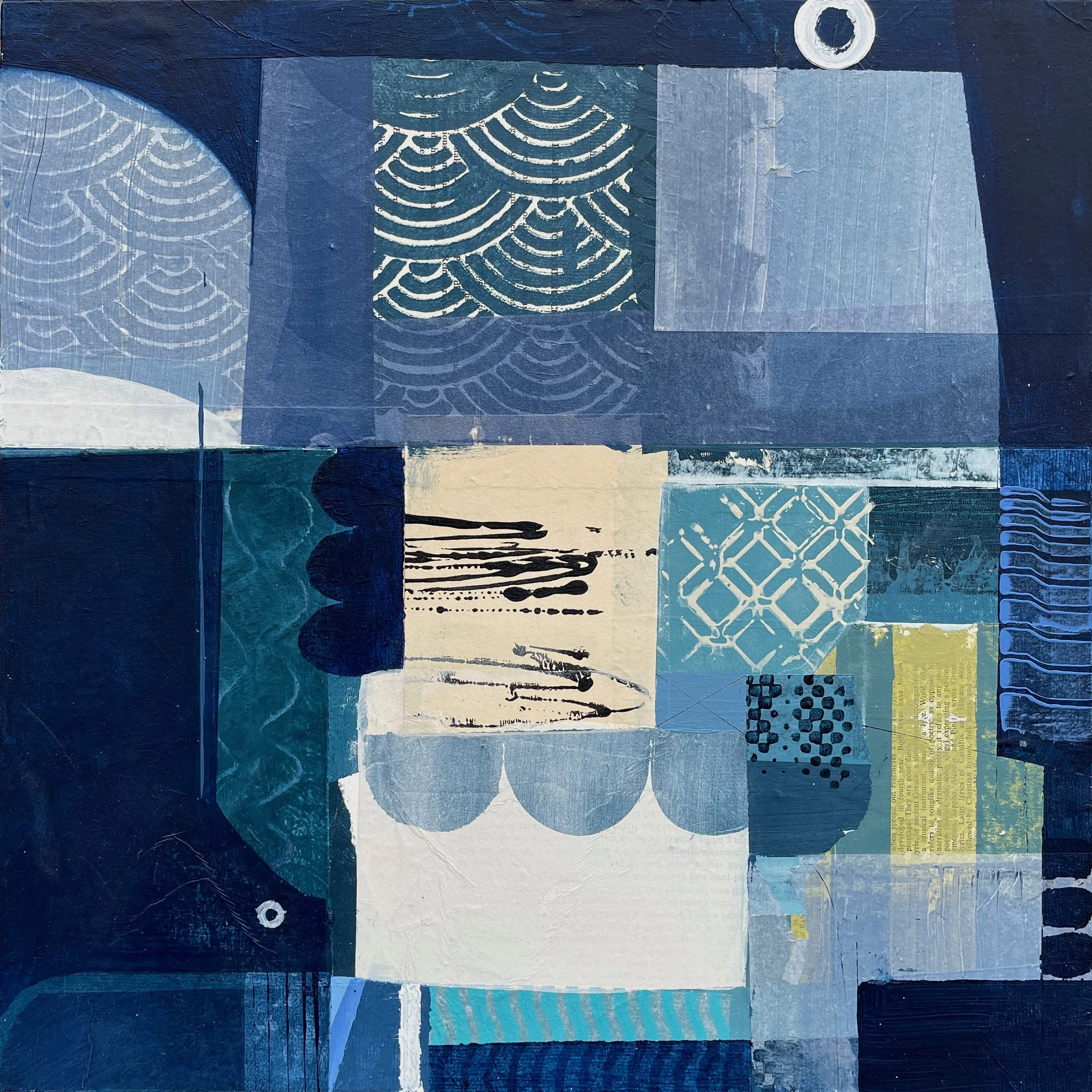 Ice Water Blues - 16" x 16" - acrylic, collage, and mixed media on panel