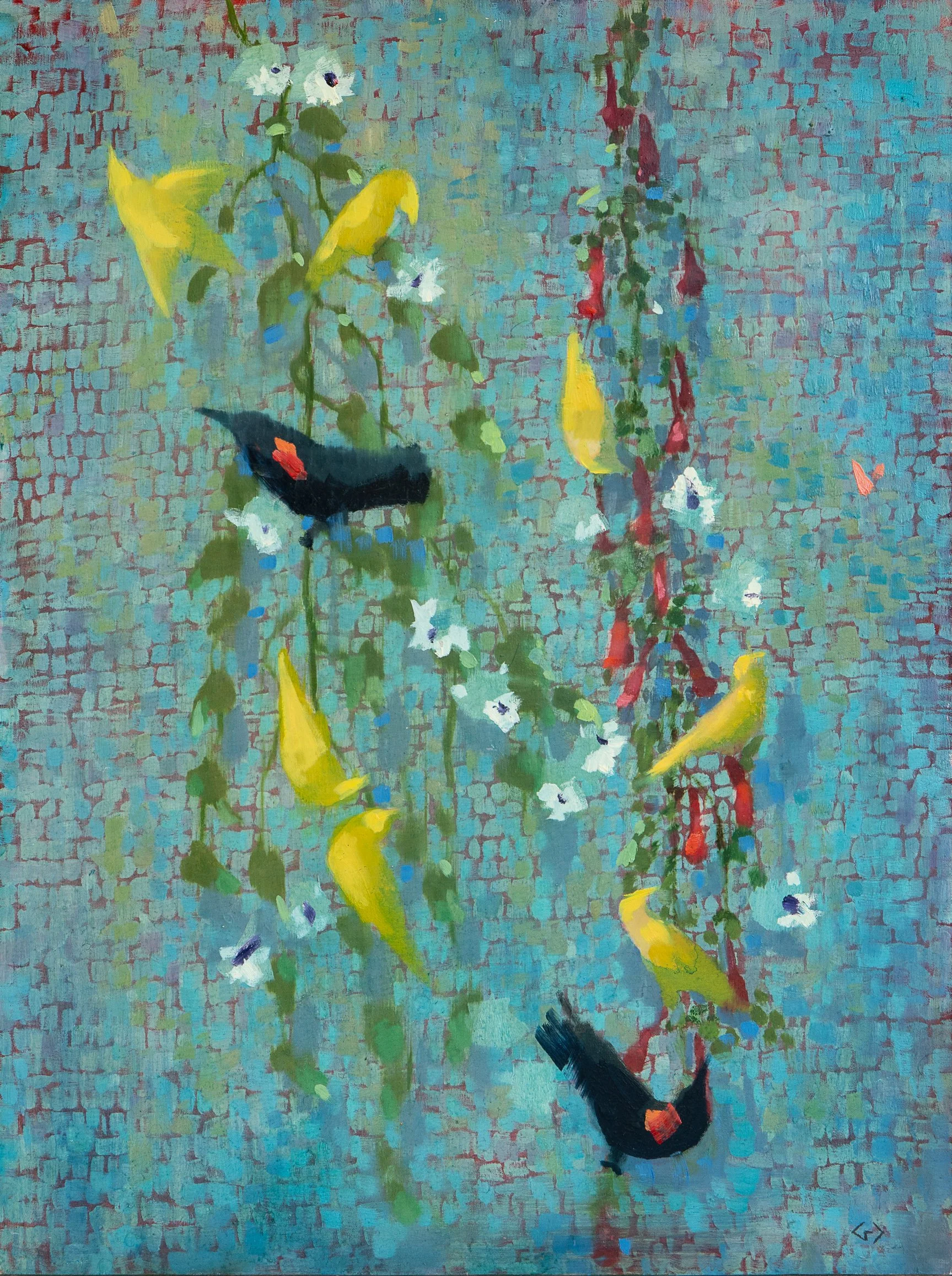 Birds Turquoise - 24" x 32" - oil on aluminum panel