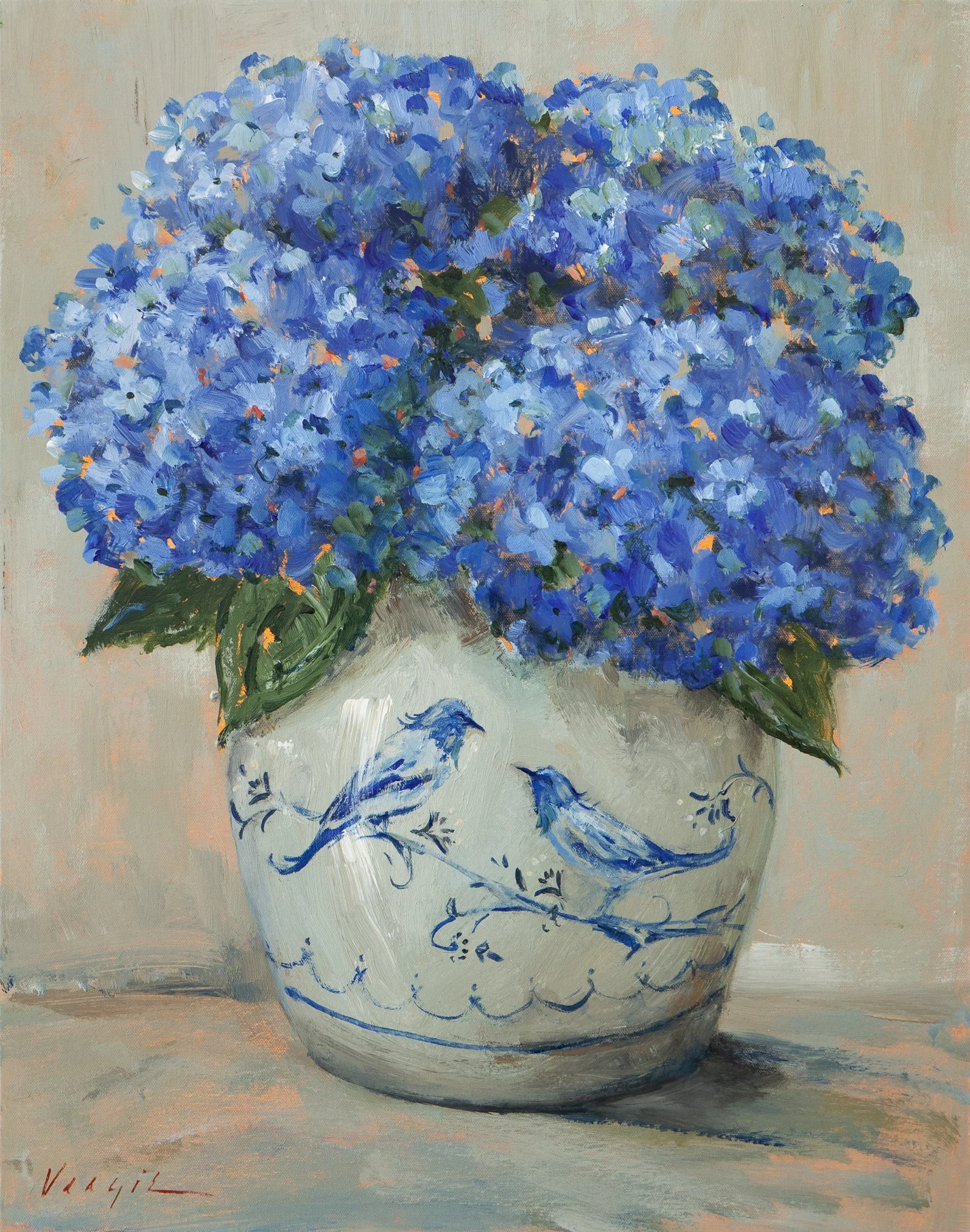 Mary Veazie - Hydrangeas in a Chinoiserie Vase - 22x28.jpg