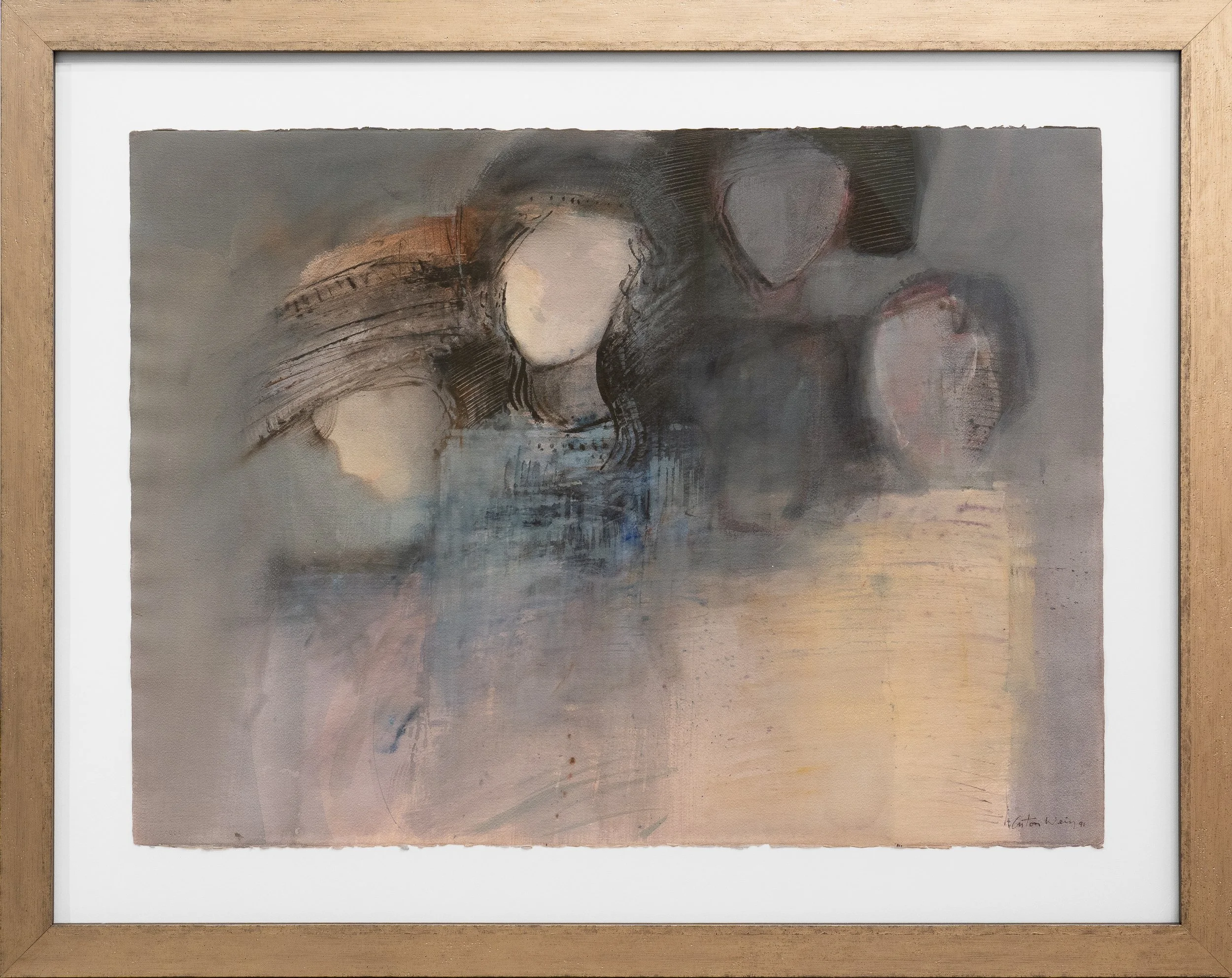 Family Without Faces - 30" x 22" - mixed media on paper