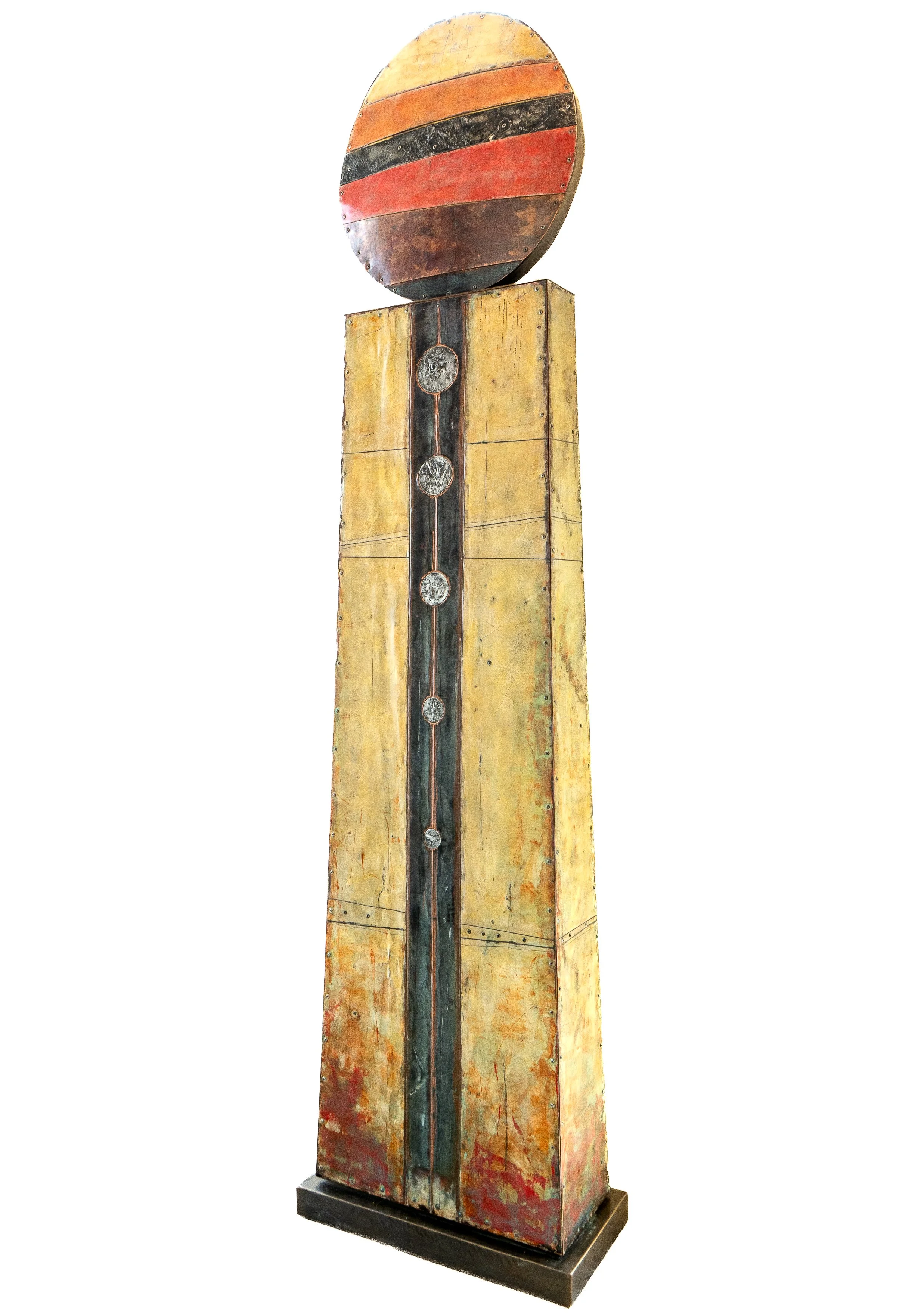 Pangea Column (2005) - 80" T x 21" W x 10" D - copper, aluminum, and bronze