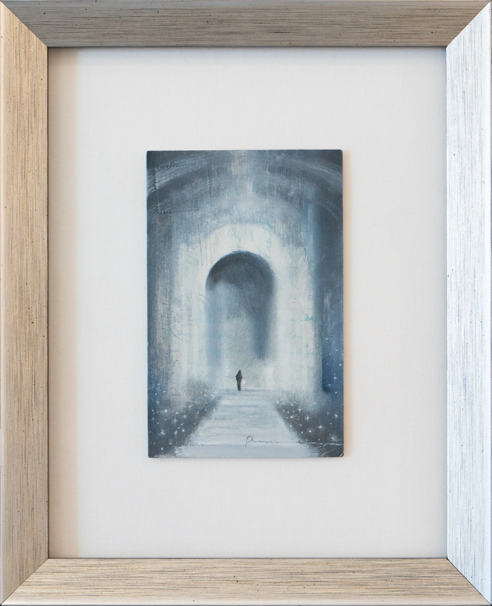 Abbey - 3½" x 5½" - oil on antique postcard