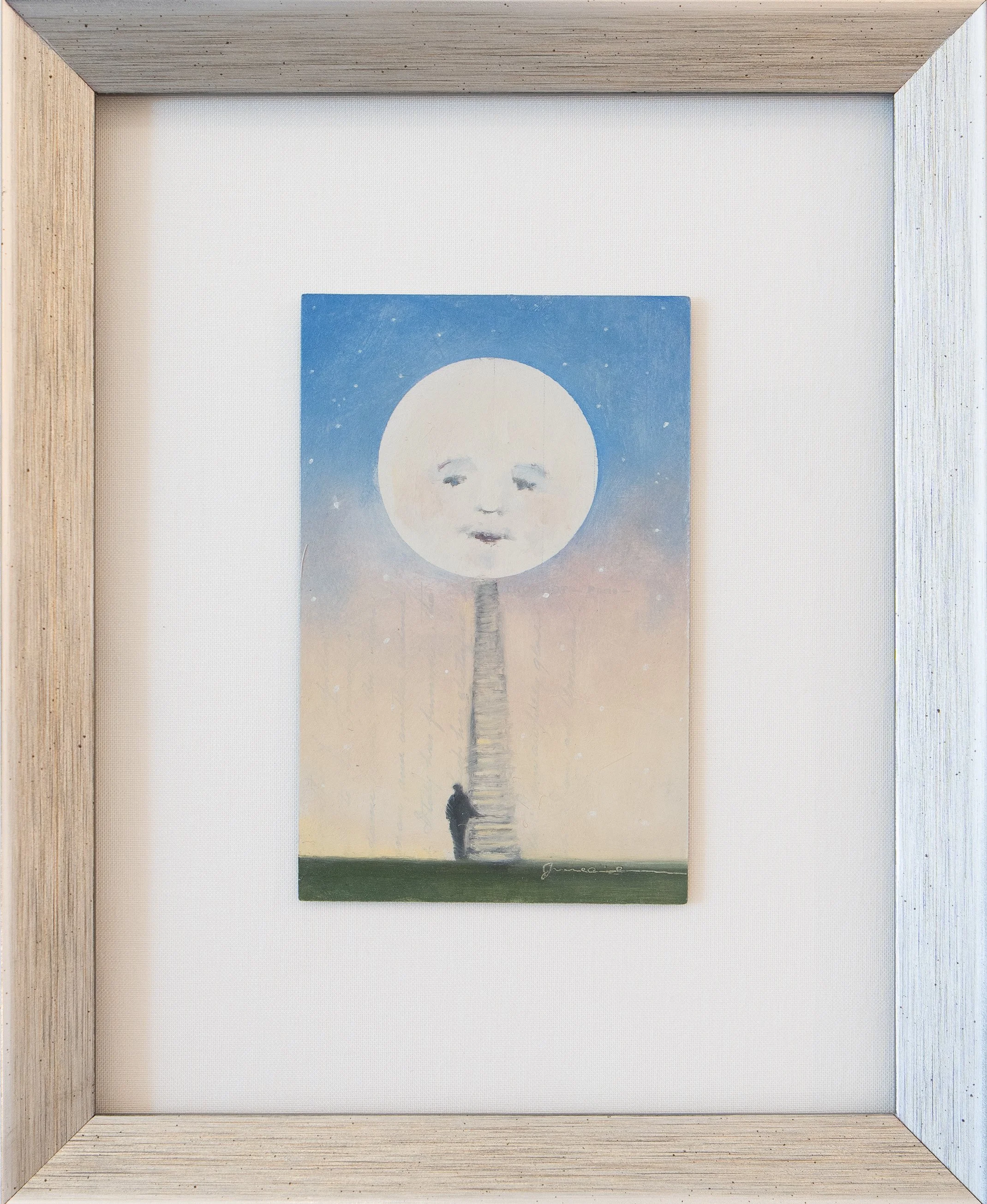 Mr. Moon - 3½" x 5½" - oil on antique postcard