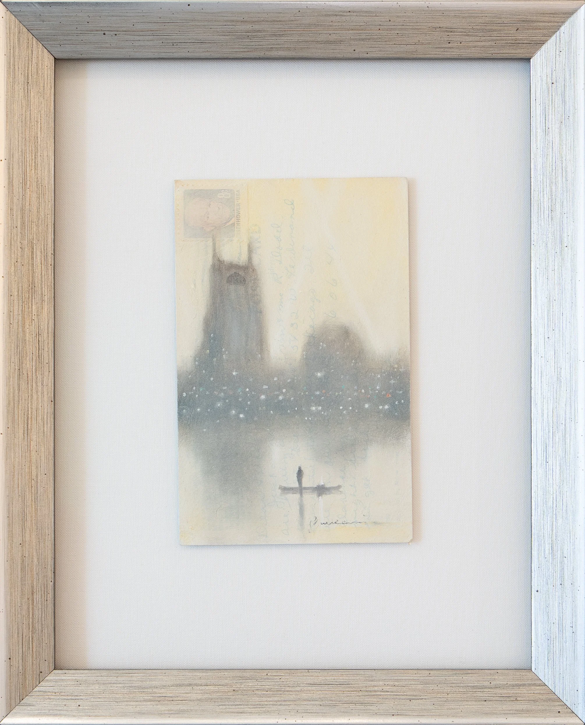 Nashville Rain - 3½" x 5½" - oil on antique postcard