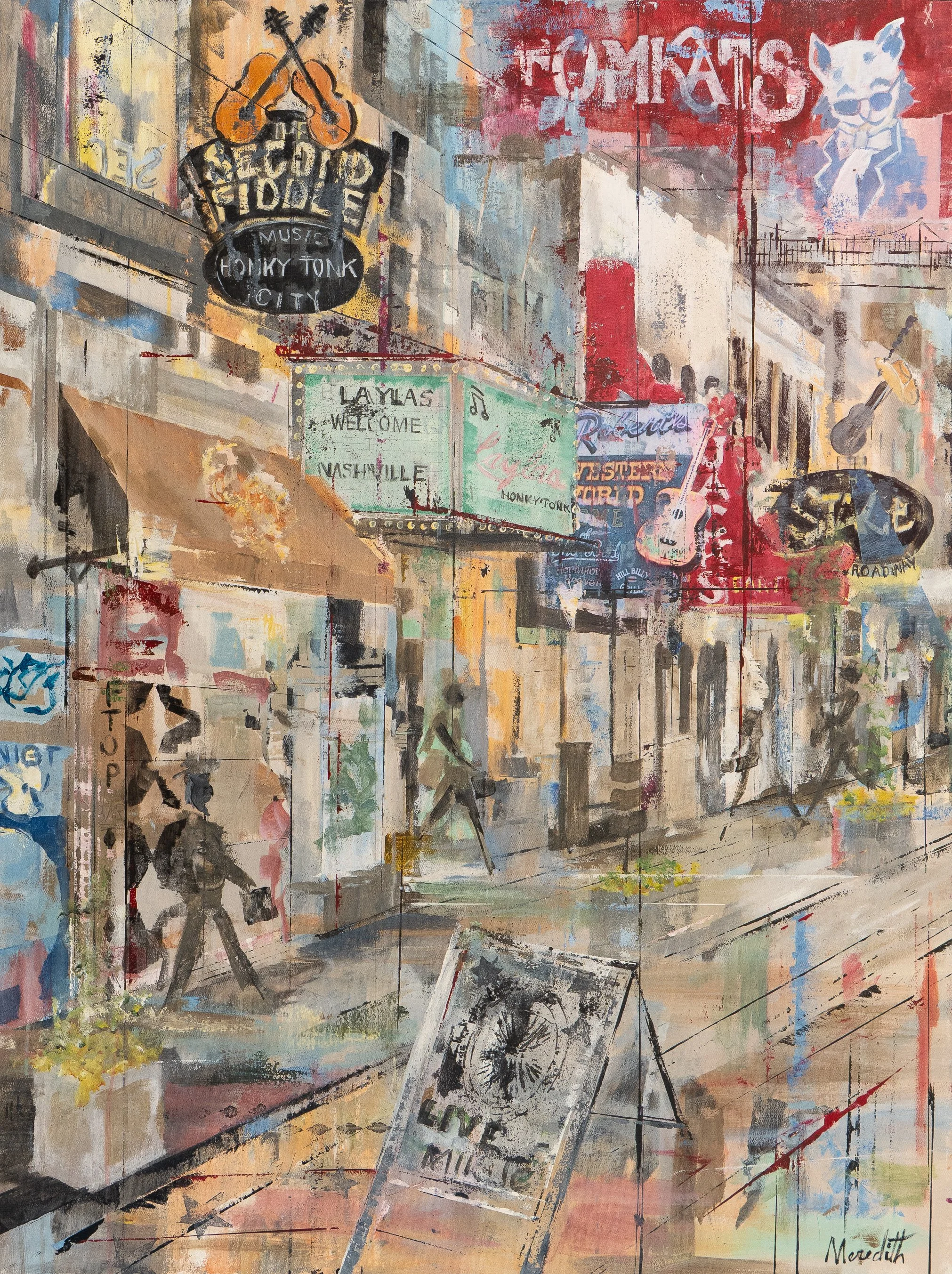 Electric Honky Tonk: Past, Present and Unbound - 48" x 36" - mixed media & acrylic on canvas