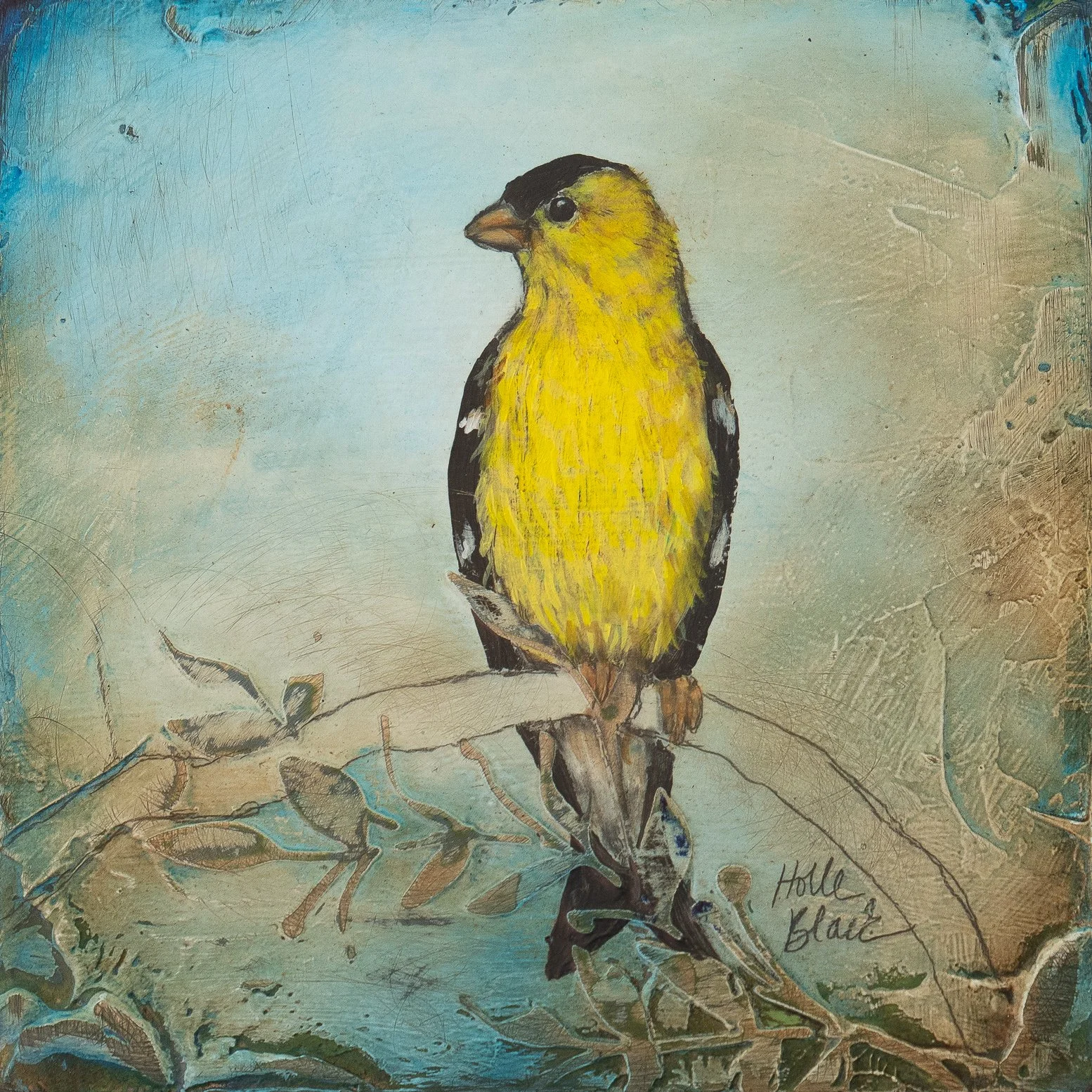 Goldfinch - 6" x 6" - oil and mixed media on panel