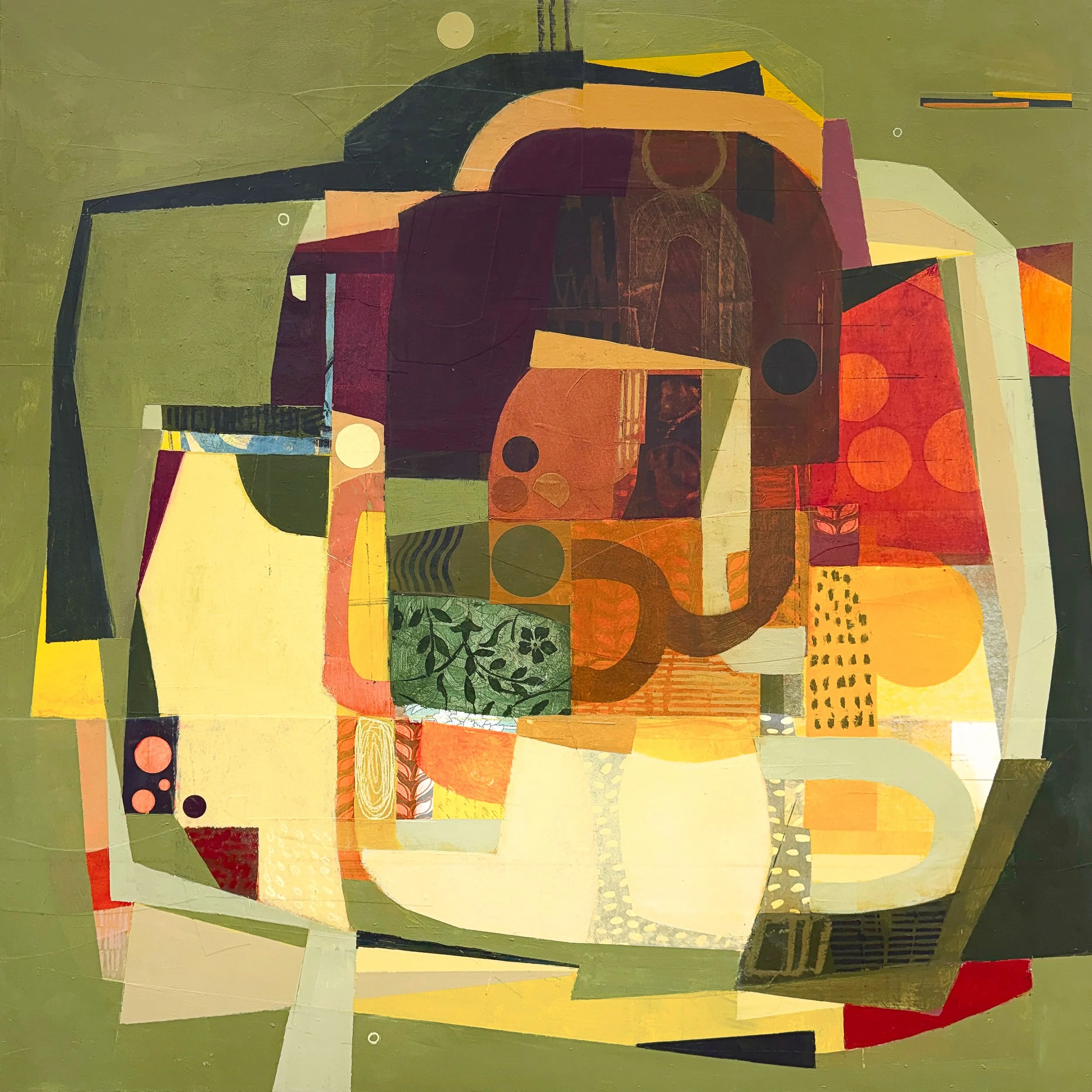 Hold the Center - 30" x 30" - acrylic, collage, mixed media, on canvas wrapped panel