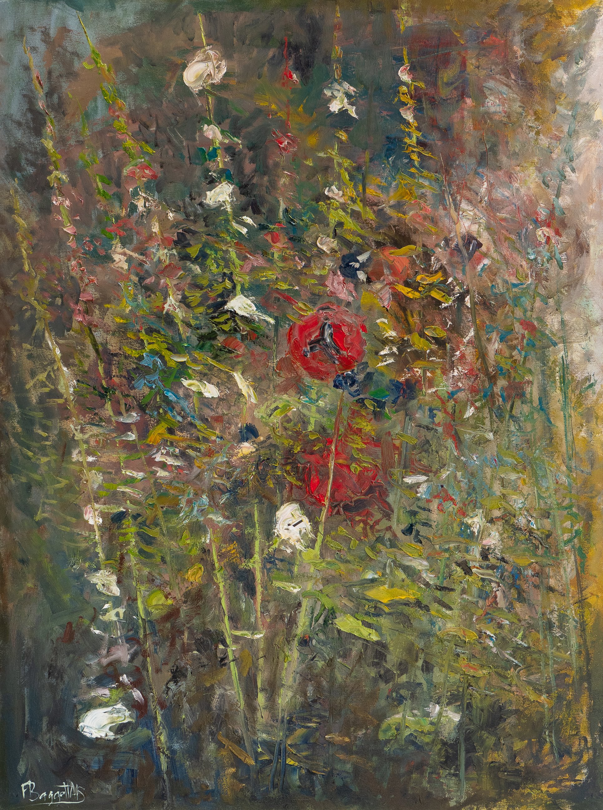 Hollyhocks - 30" x 40" - oil on canvas