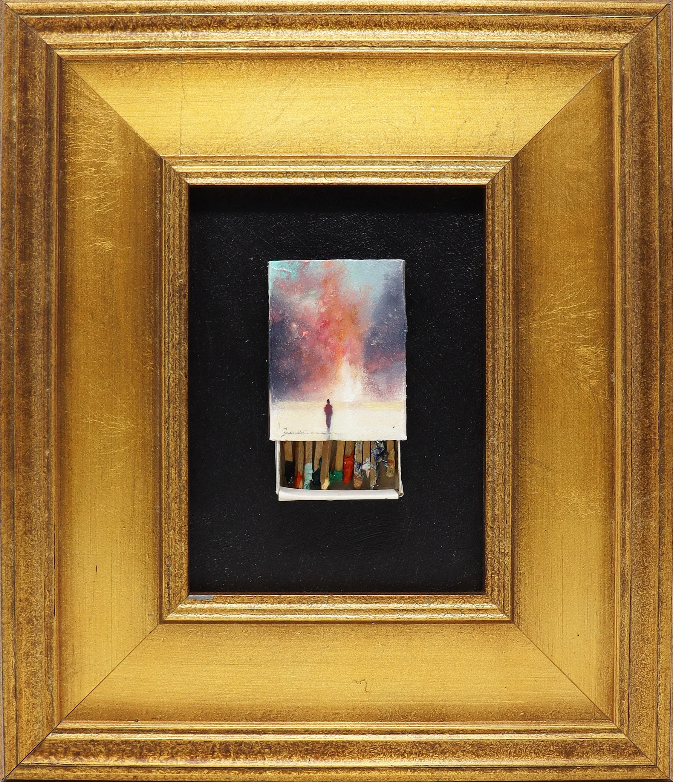 Burn - 1¼" x 2¼" - oil on antique matchbox