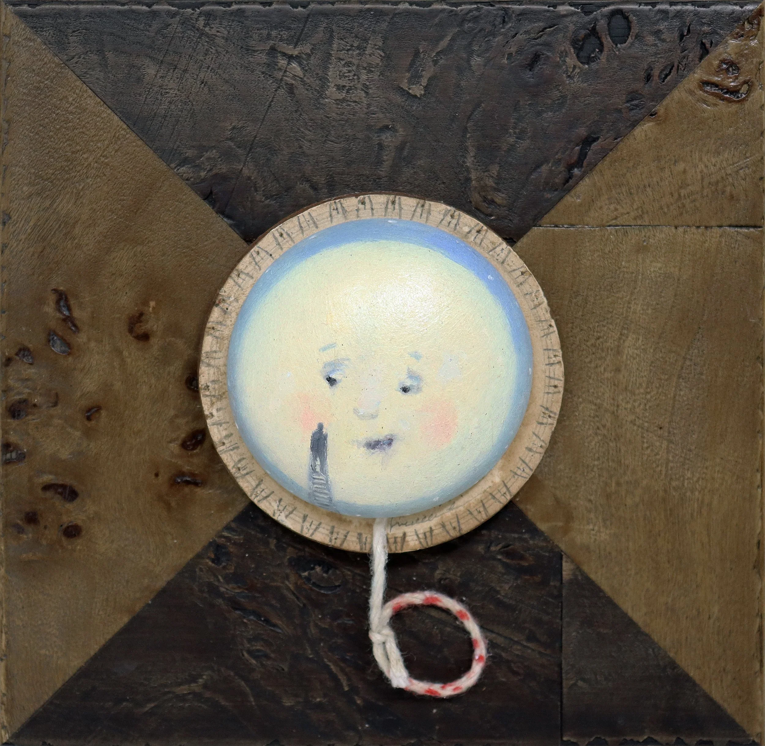 Conversation with the Moon - 2¼" x 2¼" - oil on yo-yo