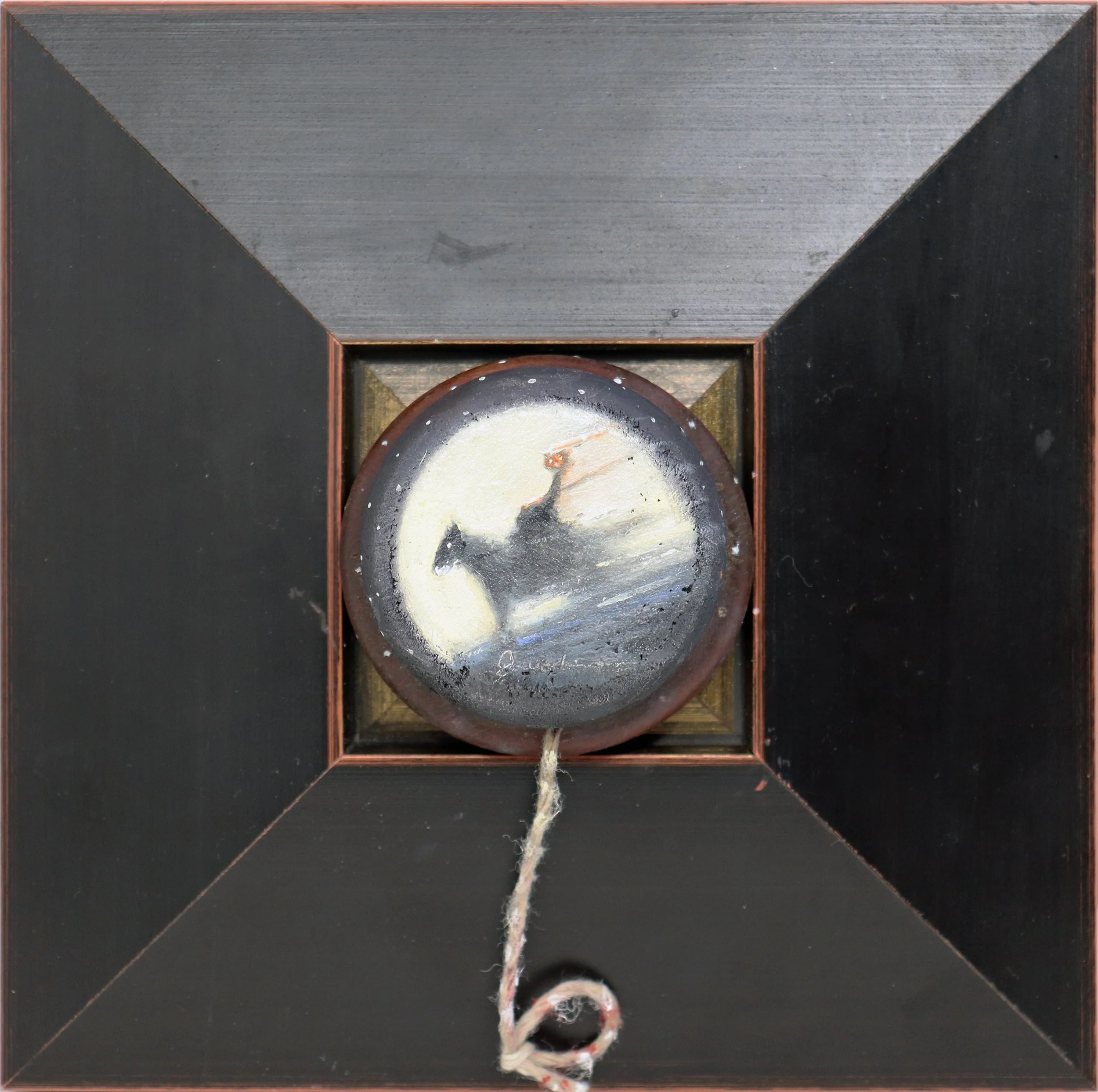 Headless Horseman - 2½" x 2½" - oil on yo-yo