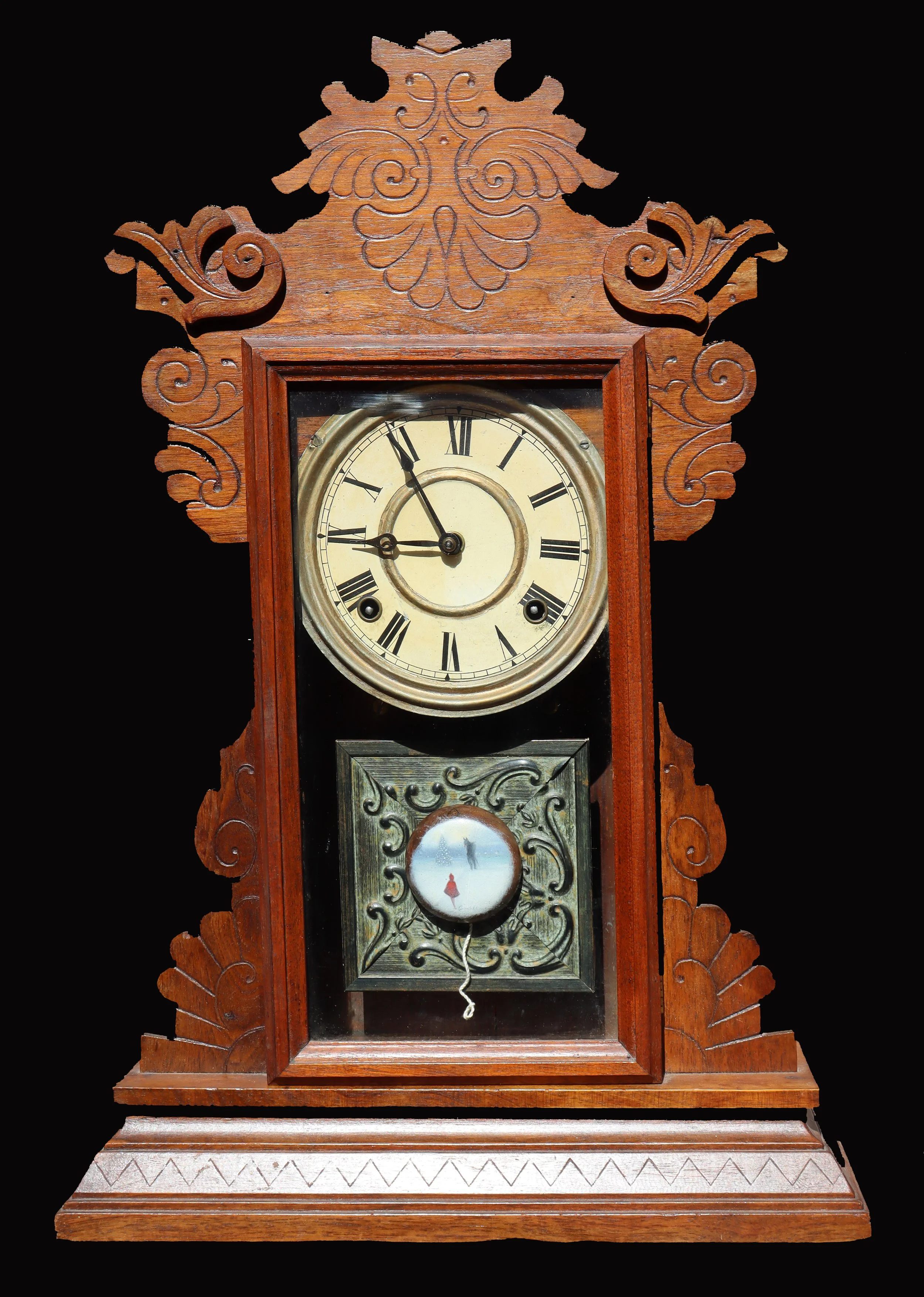 Krampus (Out of Time) - 2¼" x 2¼" - oil on antique yo-yo