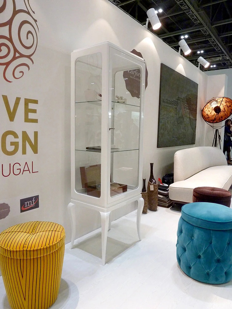 The bespoke cabinet, displayed togheter with our Pineapple and Pot Stools.