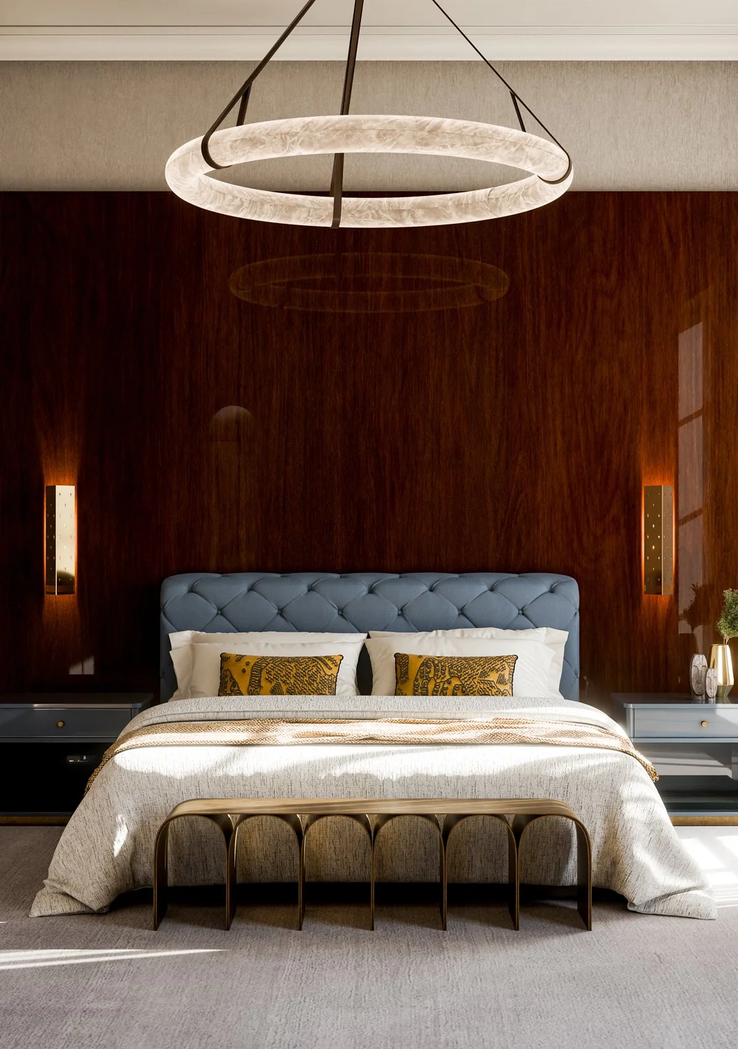 Chesterfield Bed with golden arch by Pietro Franceschini