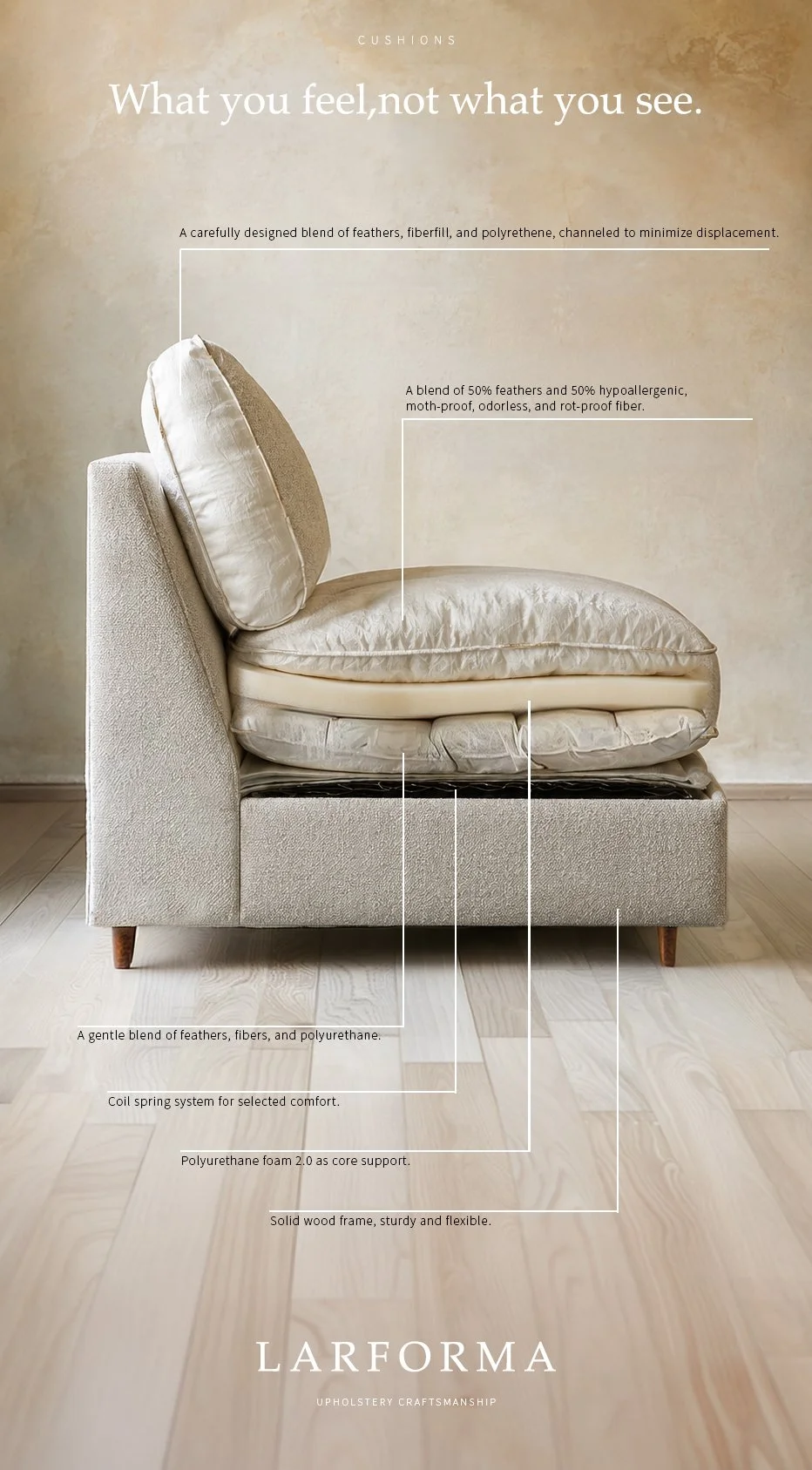 A view of the inside of the sofa. How a cushion is made for comfort.