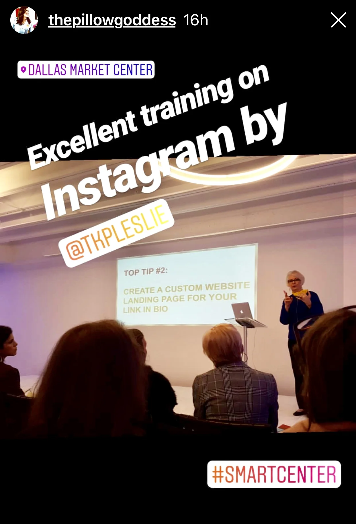 Leslie Carothers, CEO of The Kaleidoscope Partnership and Savour Partnership, speaking on Instagram Top Tips at the January 2019 Lightovation Show at Dallas Market Center, as featured in the Insta Story of Deborah Main .jpg
