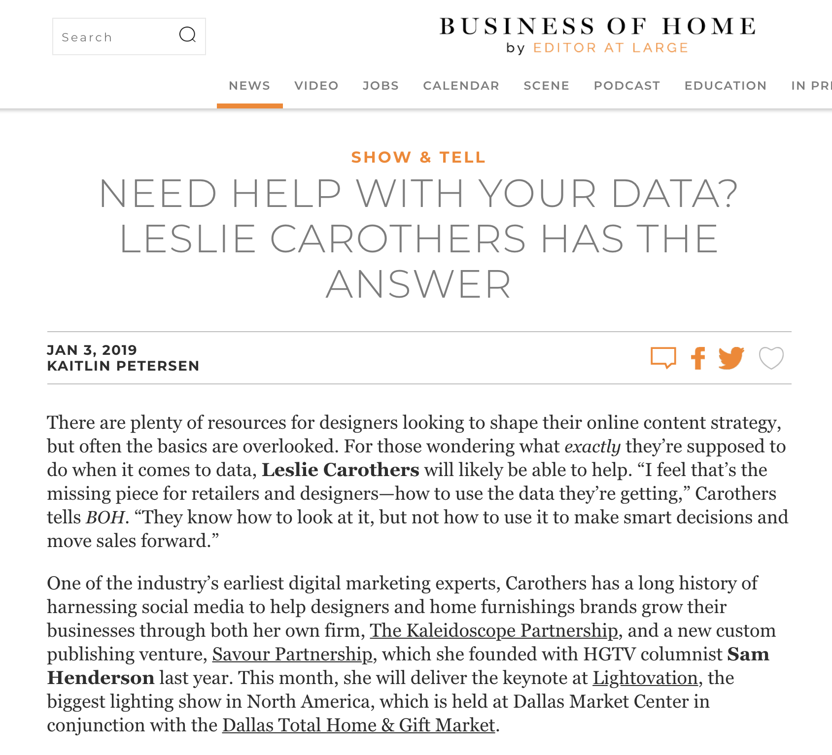 Leslie Carothers interviewed on Business of Home/Editor At Large