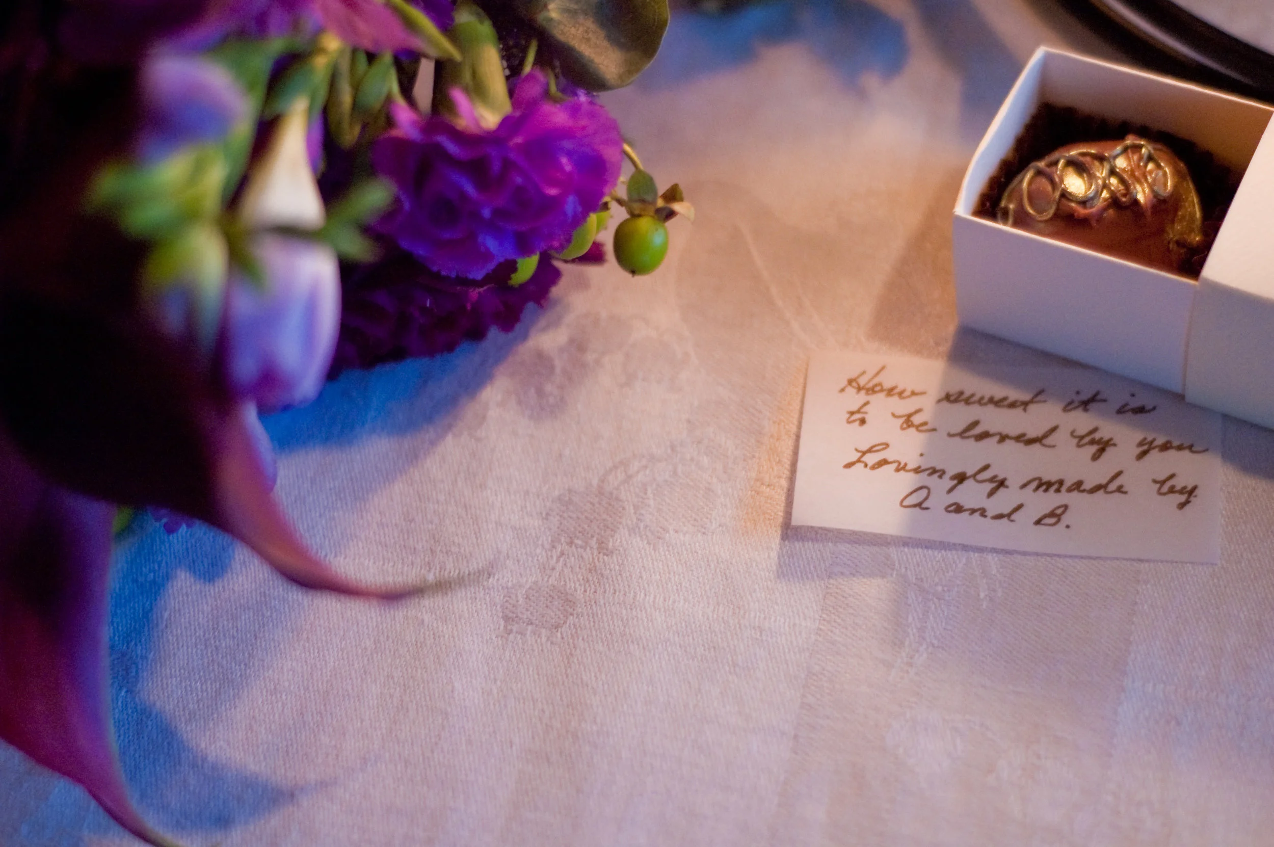 For Amanda's wedding, she and her husband made truffles and included a note handwritten by her grandmother. Photography by Piper Moore.