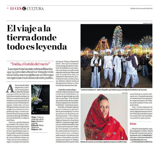 Diario El Comercio, suplemento Luces. Libro de narrativa INDIA EL LATIDO DEL VACÍO.