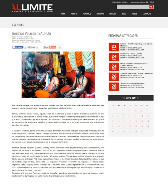 Revista Al Limite. Exposición "SADHUS" en Santiago de Chile. 