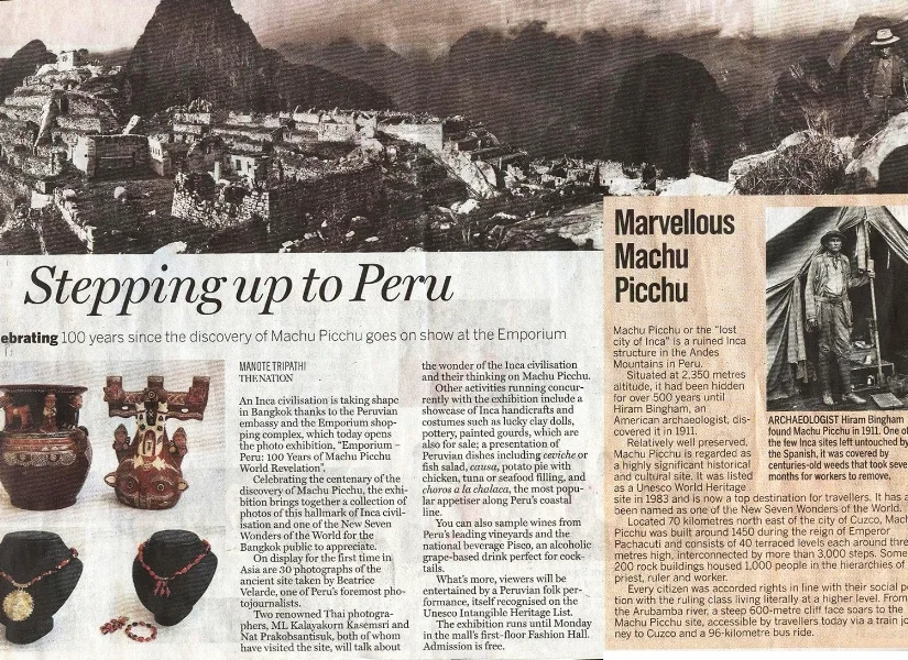 Exposición “100 YEARS MACHU PICCHU KNOW TO THE WORLD”. Bangkok, Tailandia.