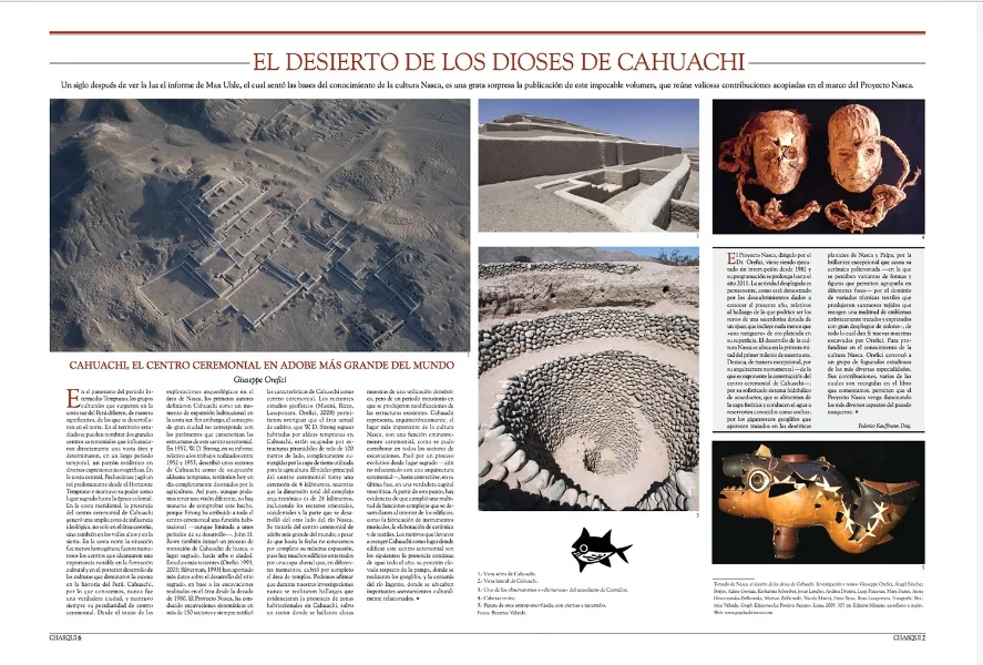 Revista Chasqui del Ministerio de Relaciones Exteriores. Libro NASCA EL DESIERTO DE LOS DIOSES DE CAHUACHI. 
