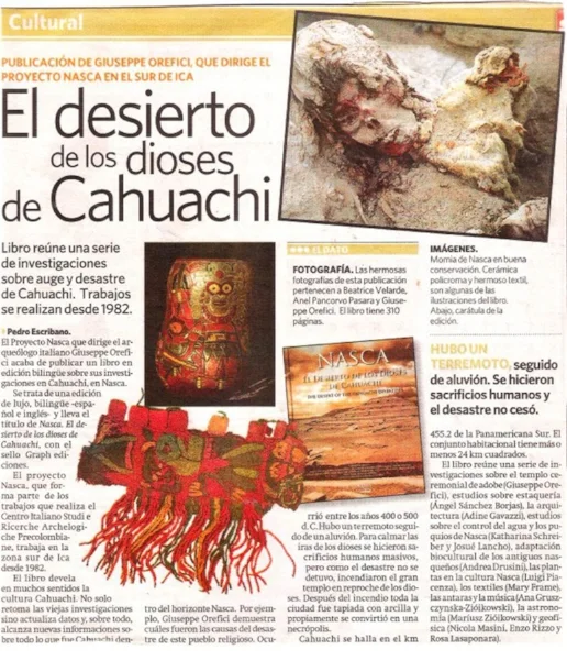 Diario La Republica. Libro NASCA EL DESIERTO DE LOS DIOSES DE CAHUACHI. 
