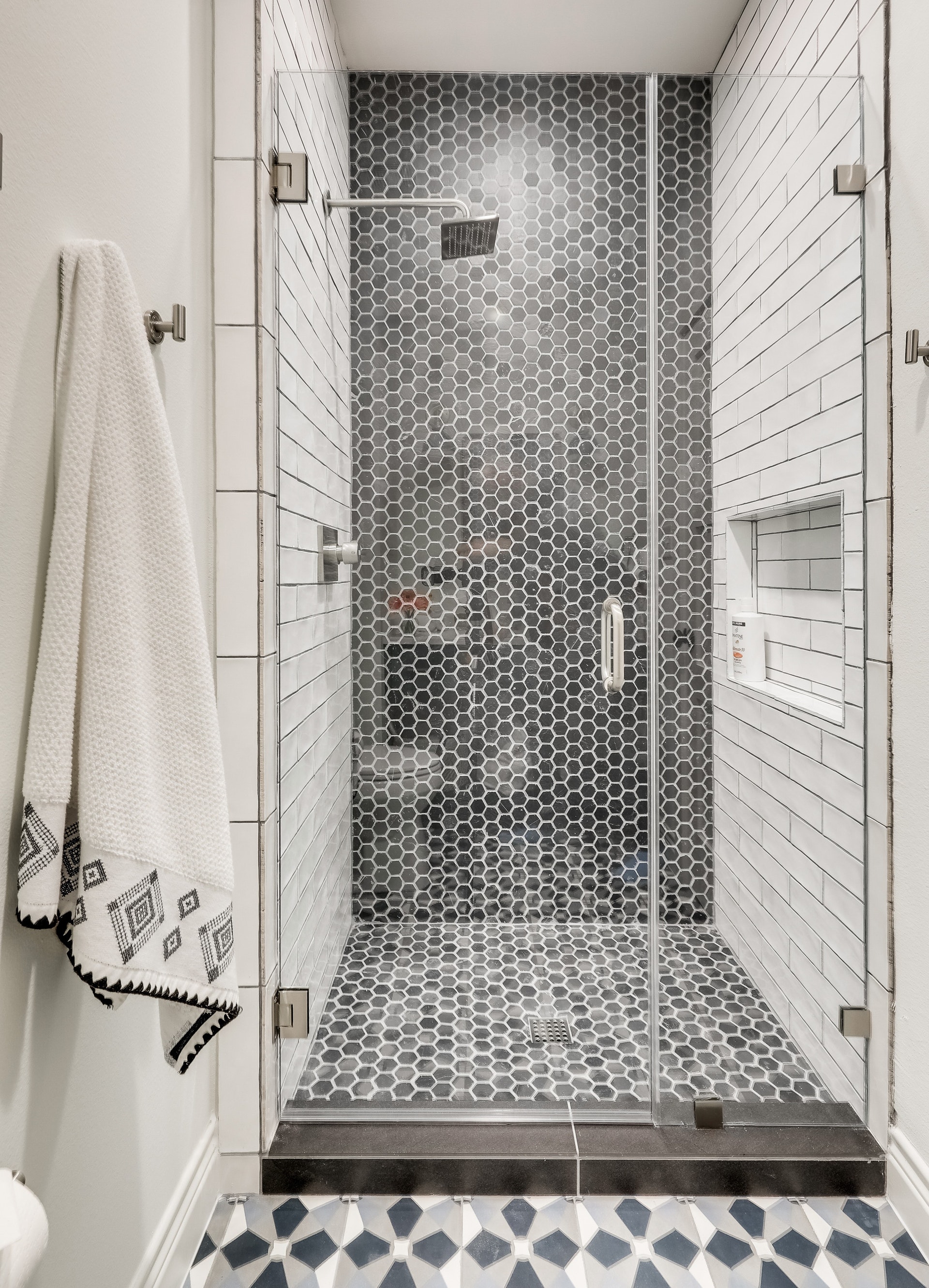 Modern Farmhouse BnB Bathroom - Hex and Subway Tile Shower .jpg