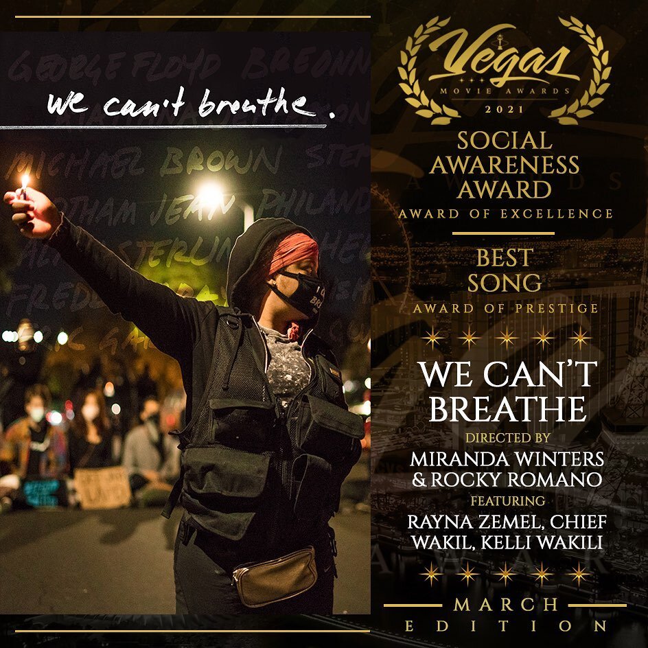 We are proud to announce that We Can&rsquo;t Breathe won the Social Awareness Award and the Award of Prestige for Best Song at the @vegasmovieawards ! We couldn&rsquo;t be more proud of everyone that made this project happen!
*
@rands.winters @direct