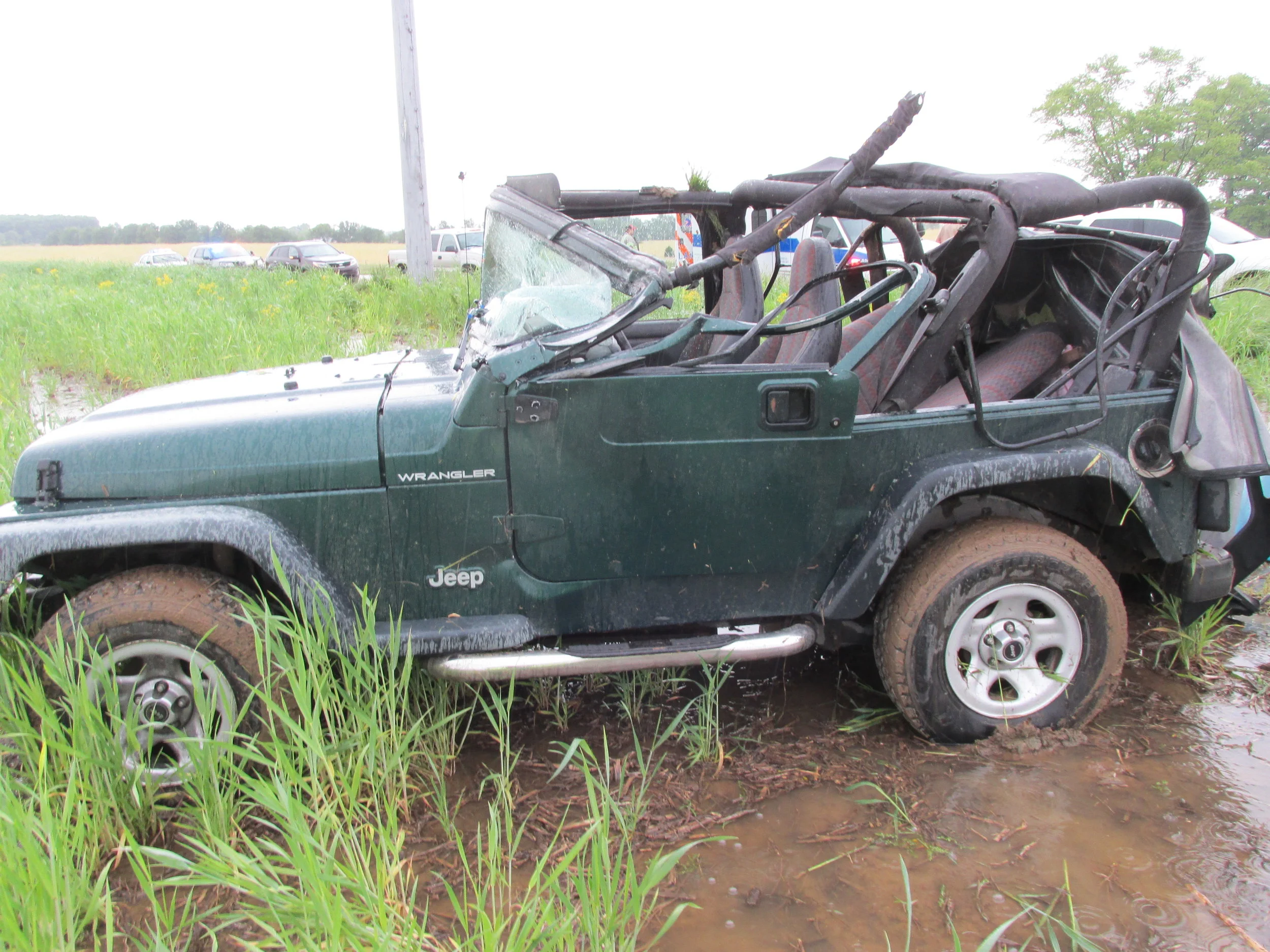 Another view of the damage to Hugunin’s Jeep Wrangler. Photo by Deputy James Carpenter, Courtesy of Greene County Sheriff’s Department