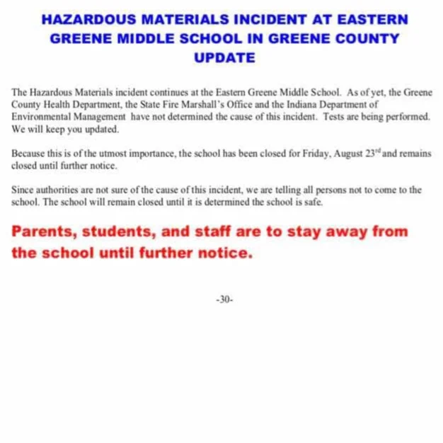 UPDATED again: Eastern Greene Schools closed Friday as HazMat incident investigation continues