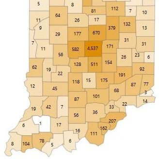 Statewide case counts as of Friday, April 24 at 12 noon; Greene County with 45 cases, four deaths, 334 tested