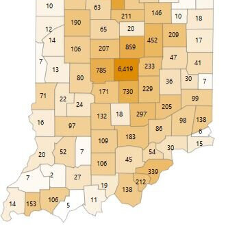 Statewide case counts as of Tuesday, May 5, at 12 noon; Greene County with 97 cases, seven deaths