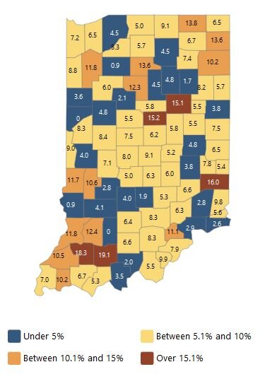 Seven-day positivity rate by county, as of July 28.
