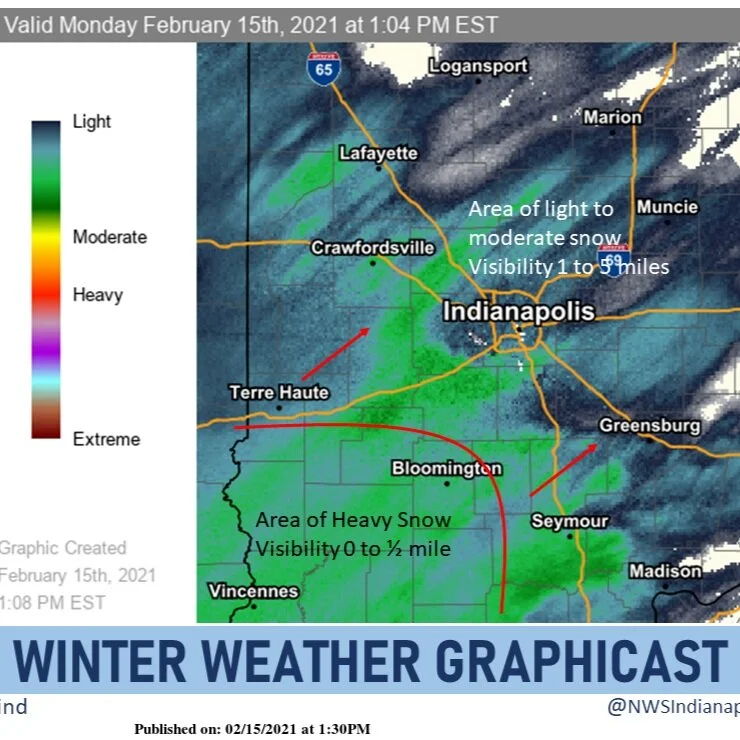 NWS Update at 1:30 pm Monday: Heavy snow with reduced visibility