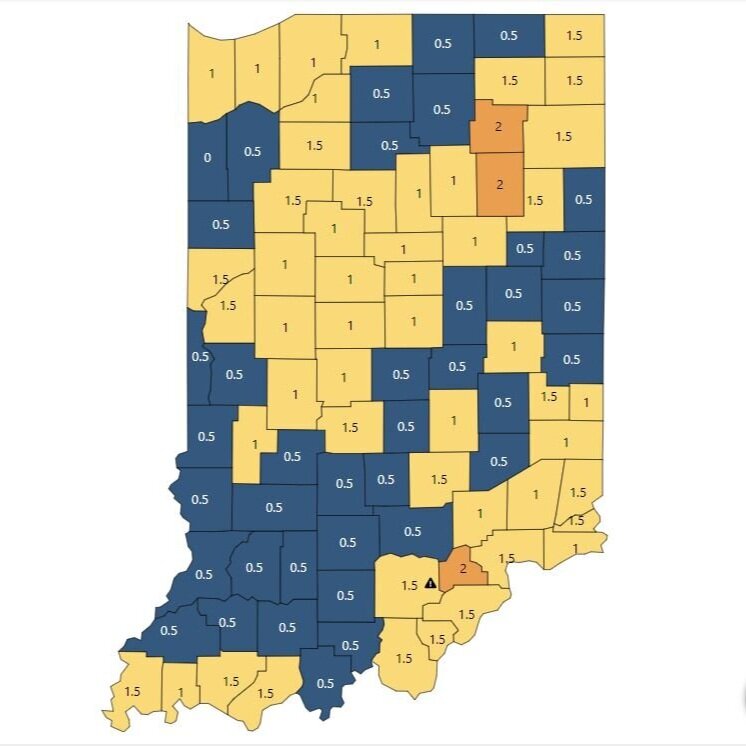 Greene County now in the "Blue Zone" on Indiana's COVID-19 County Metrics Map
