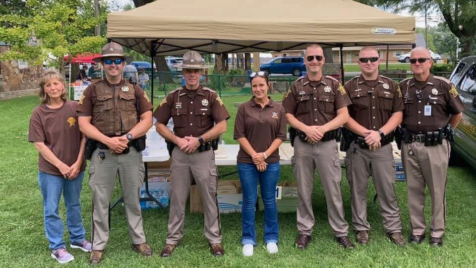 Greene County IDACS Coordinator Kelly Portteus, Deputy James Carpenter, Deputy Terry Wade, Courthouse Security Officer Abby Cochrane, Deputy Michael Coy, Deputy William C. Walker, and Courthouse Security Officer Patrick Fulford, all from Greene Coun