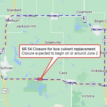 State Road 54 30-day closure planned between Dugger and Sullivan for box culvert replacement