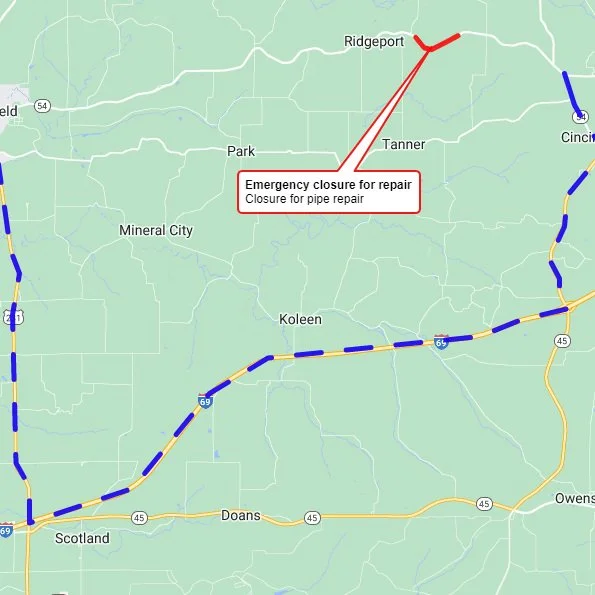 UPDATE, REPAIR COMPLETED, ROAD OPEN......... Road closure for emergency pipe repair on State Road 54