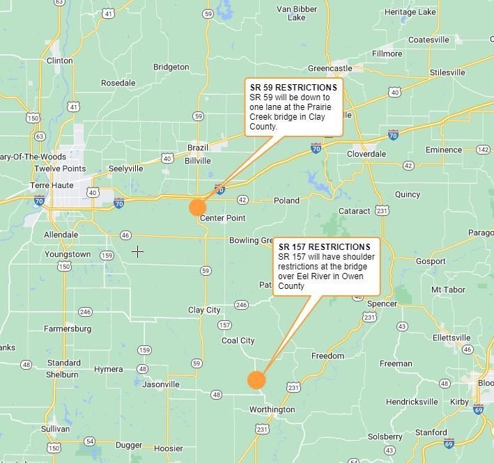 Bridge improvement projects causing restrictions in Clay and Owen Counties on/after Sept. 8