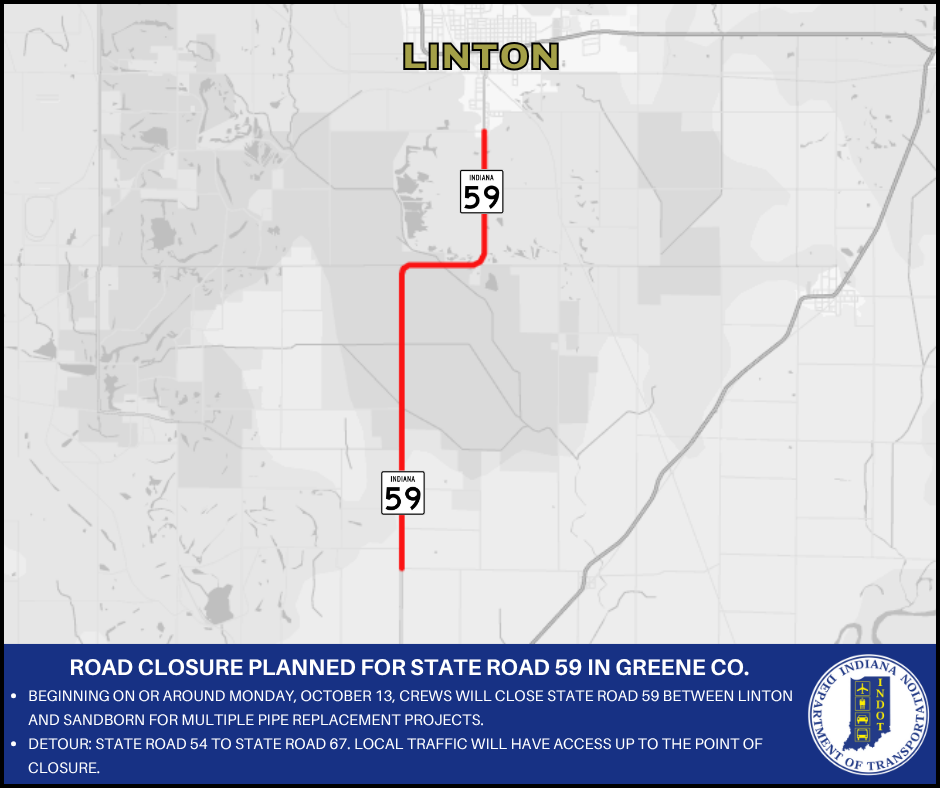 Road closure planned for State Road 59 in Greene County