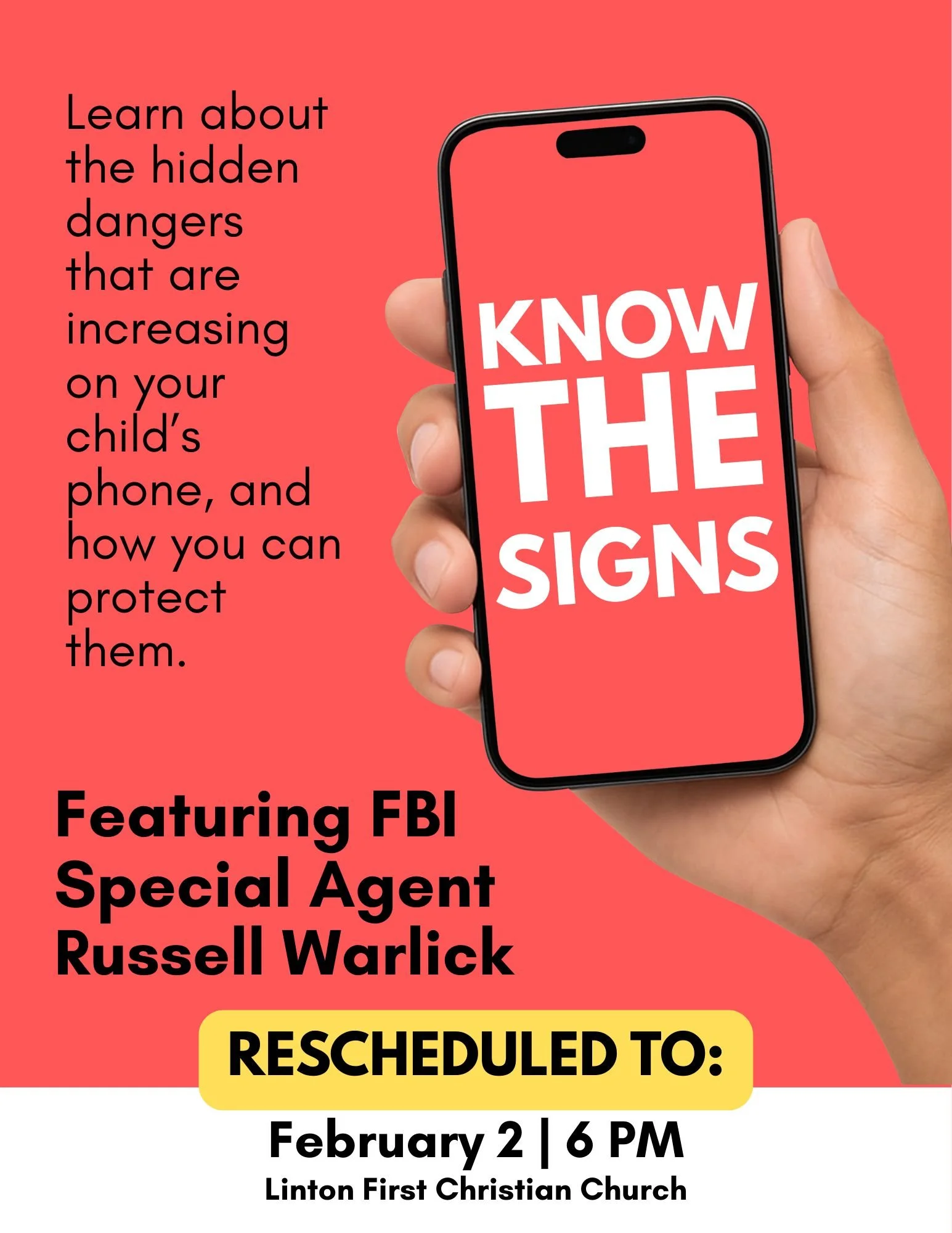 Know the Signs Linton event postponed due to travel advisory