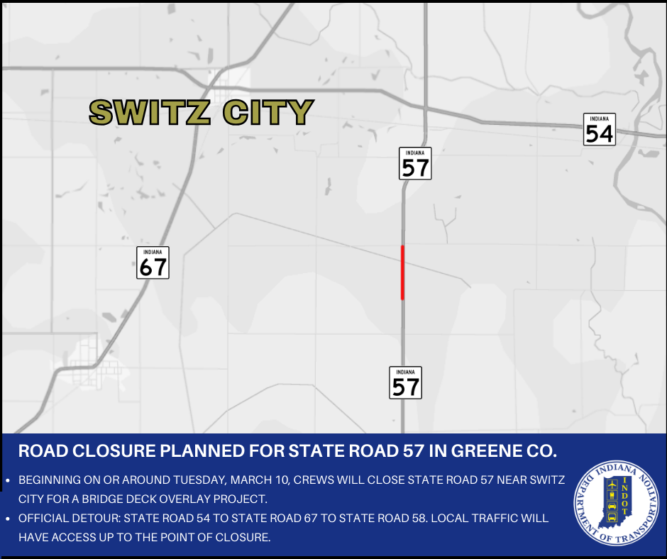 Road closure planned for State Road 57 in Greene County
