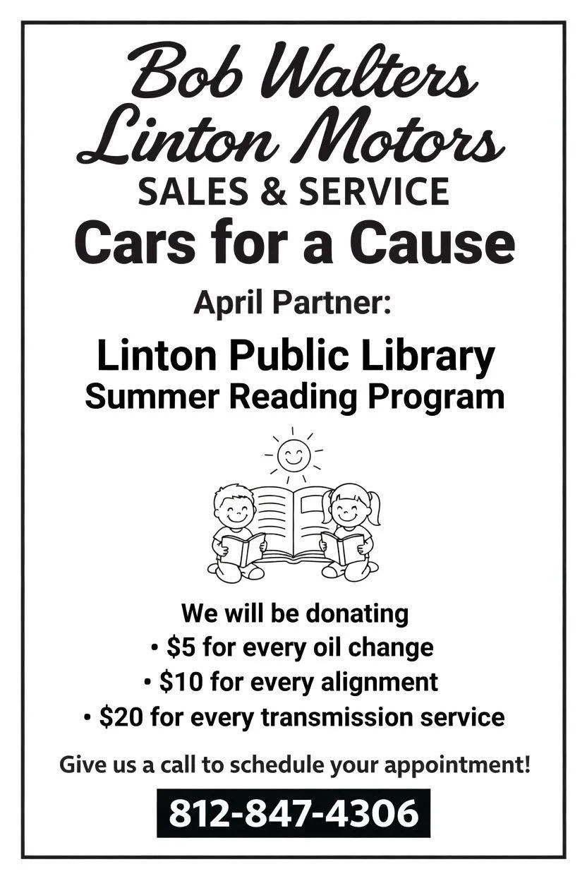 Cars for a Cause supporting Linton Public Library's summer reading program in April