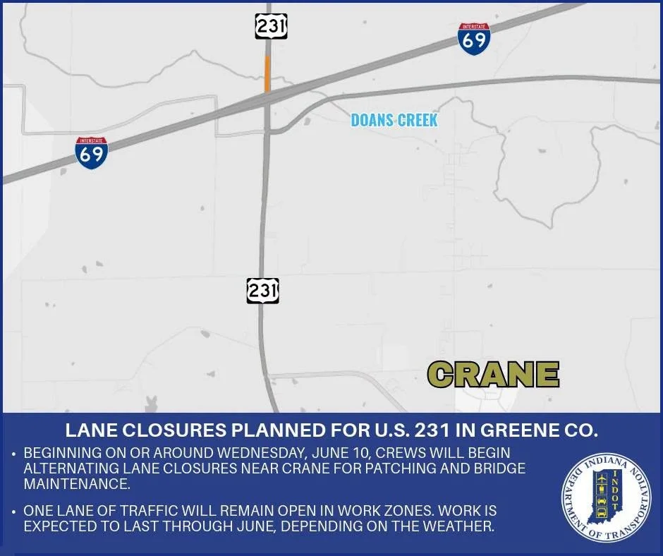 Lane closure planned for U.S. 231 in Greene County