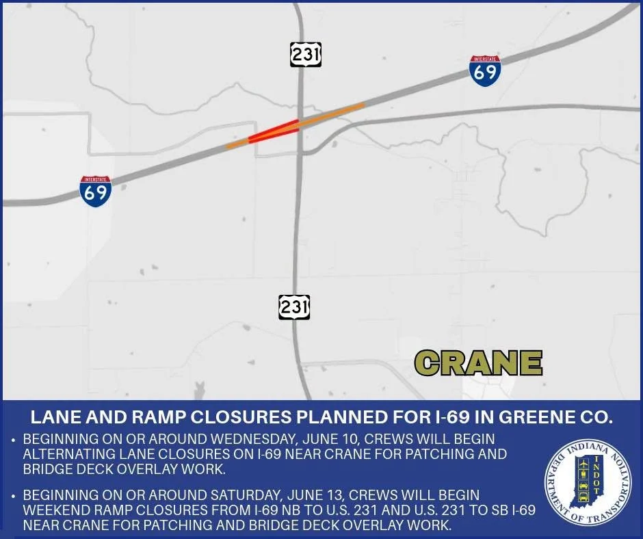 Lane and ramp closures planned for I-69 in Greene County