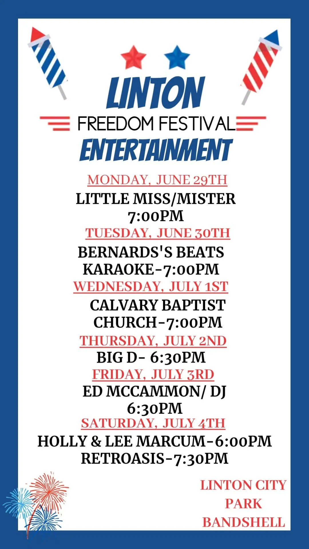 Little Miss Sparkler, Little Mr. Firecracker entries due June 26