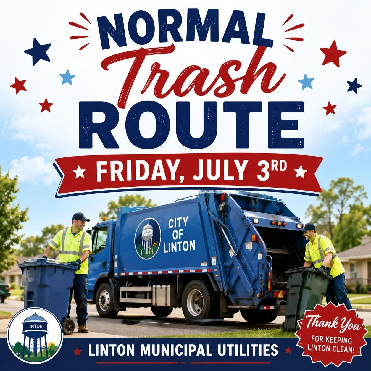 Normal trash routes in Linton on July 3