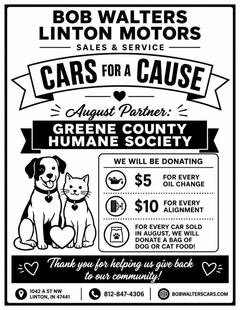 Bob Walters Linton Motors' Cars for a Cause campaign to benefit Greene County Humane Society